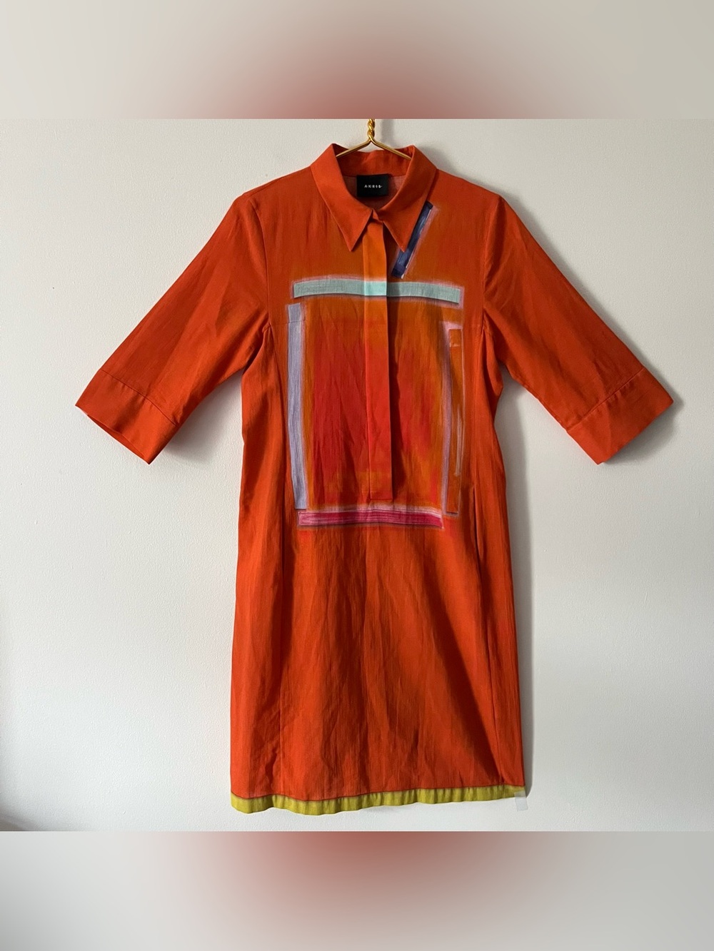 AKRIS Zion Cotton Georgette Shirt Dress Bold Orange Artist Inspired Sz 6